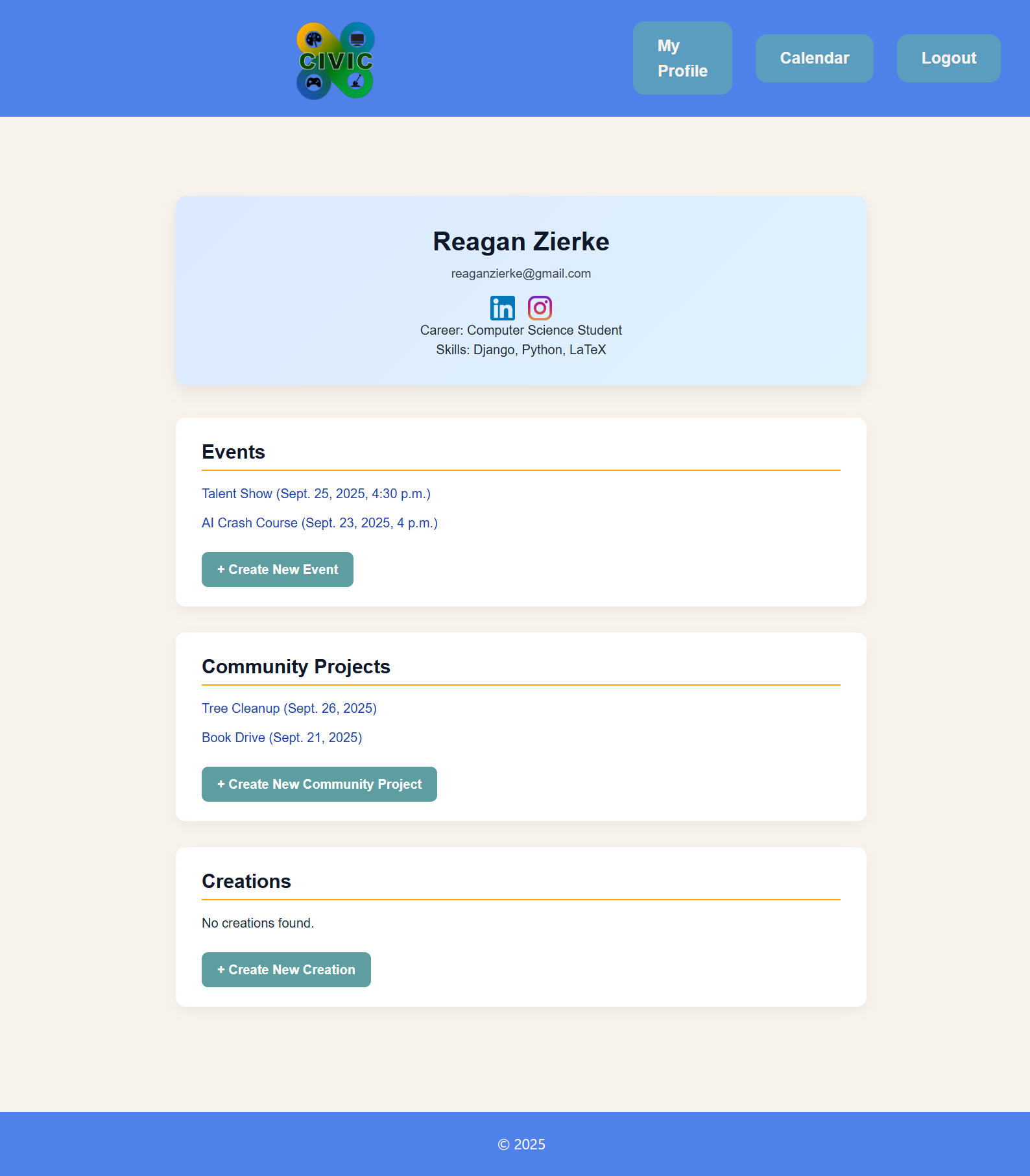 CIVIC User Profile Page
