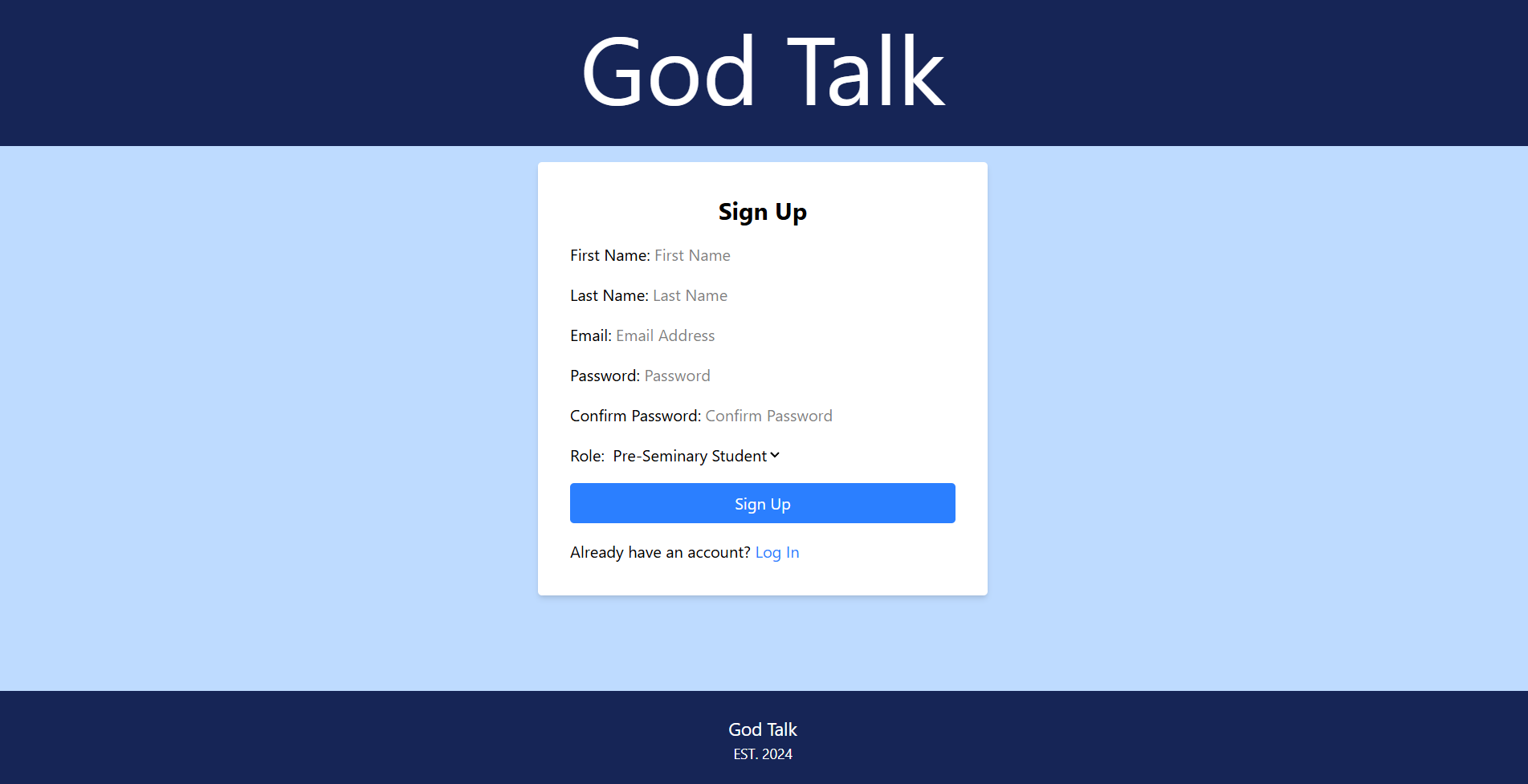 GodTalk Signup Page