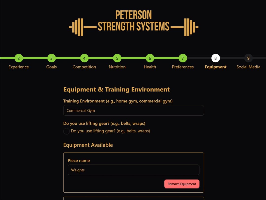 Peterson Strength Systems Account Information Form