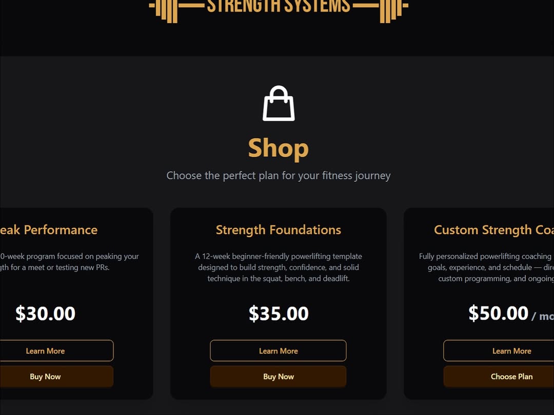 Peterson Strength Systems Shop Page